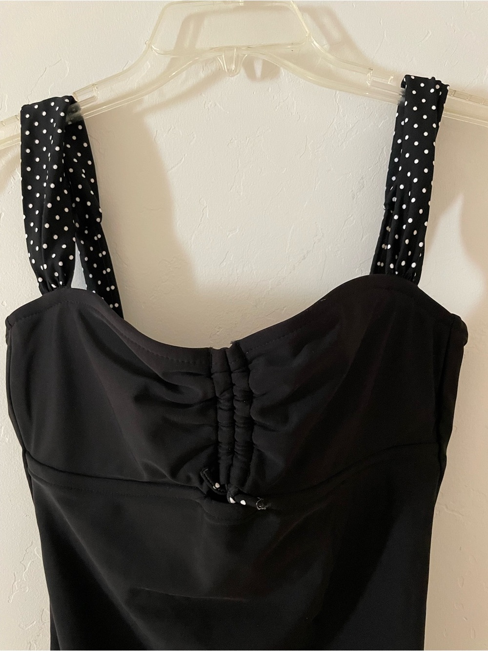 NWT Black One-Piece Swimsuit with Polka Dot Straps & Accents Sz M